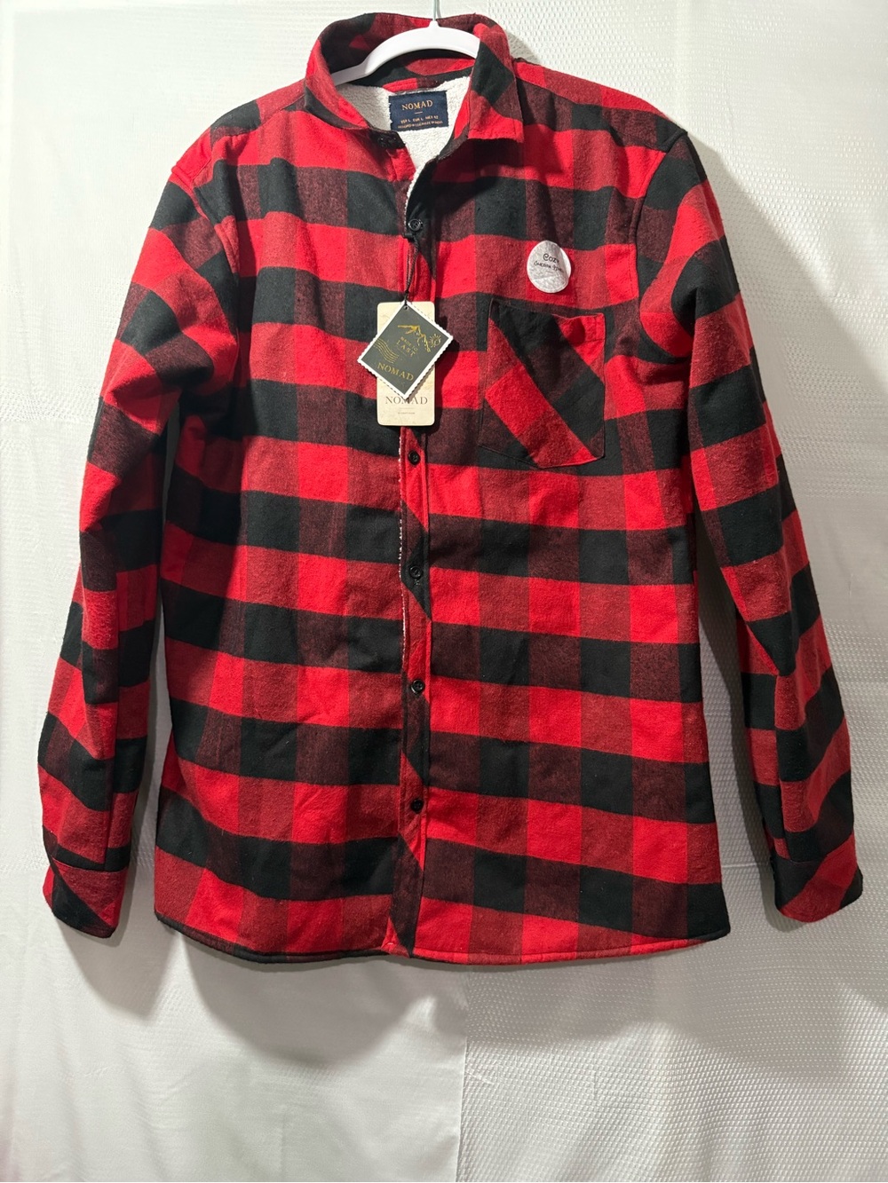 Nomad Red & Black Plaid Button-Down Shirt for men size L cozy sherpa line